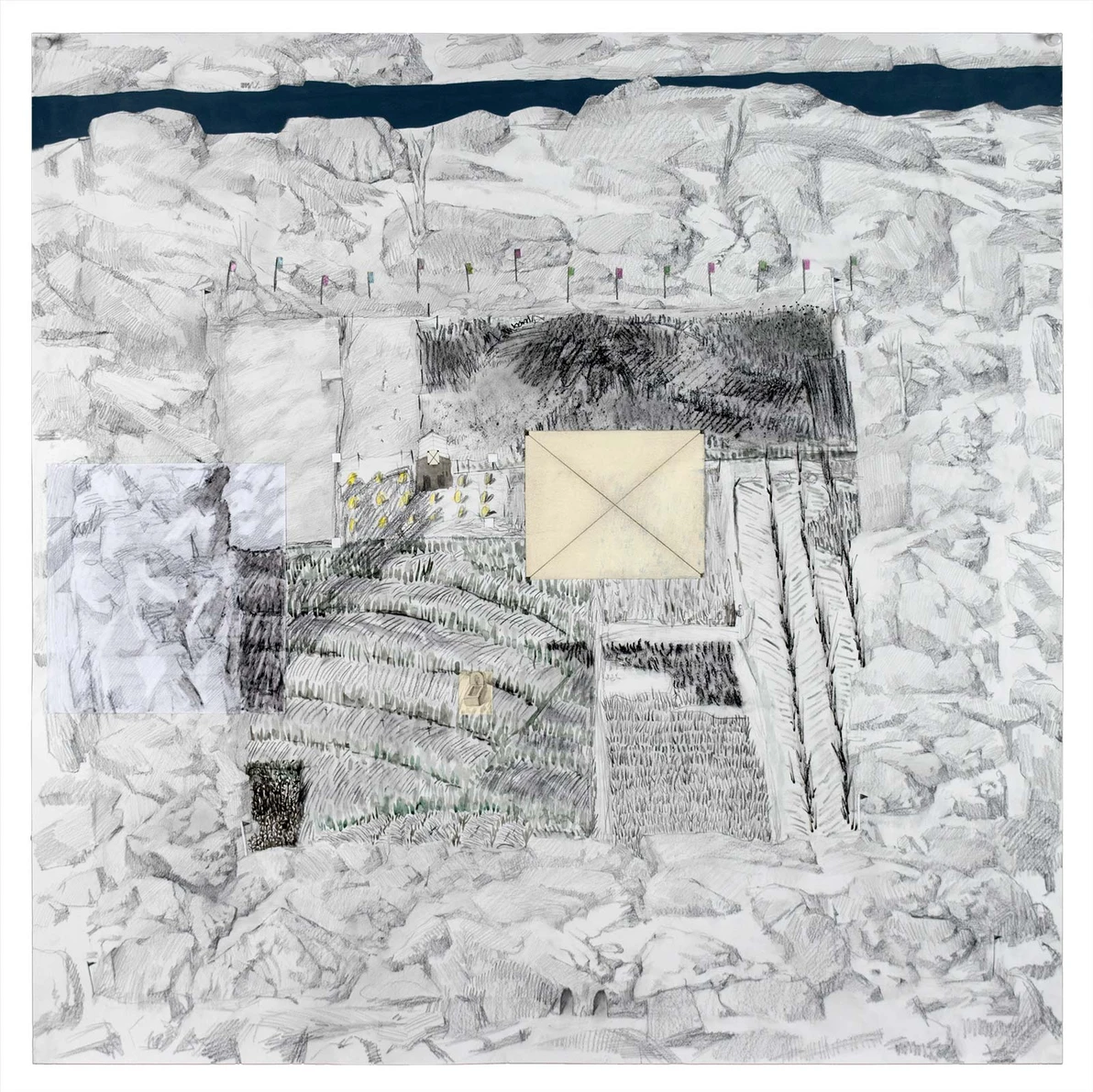 F7 [farm], 76x76cm (30x30in), Graphite, charbon et acrylique sur papier, 2017