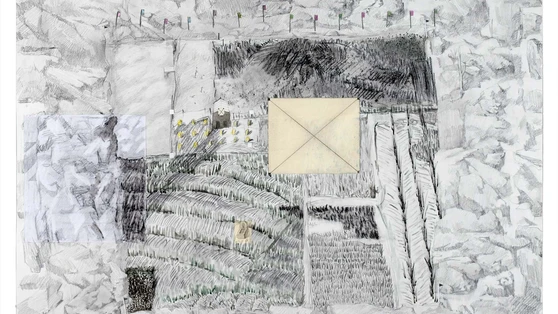 F7 [farm], 76x76cm (30x30in), Graphite, charbon et acrylique sur papier, 2017